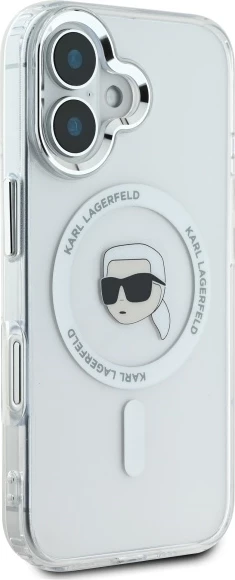 Mbështjellës Karl Lagerfeld IML Metal Karl Head MagSafe për iPhone 16, Bardhë