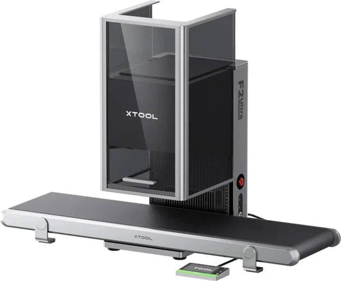 makinë gravimi me laser, xTool, F2 Ultra (F2U+C) me Auto Streamline feeder, 60W MOPA + 40W diodë, zonë pune 220×220 mm (deri 220×500 mm me feeder), set