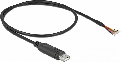Kabllo adapter DeLOCK USB 2.0 Type-A në RS-232, 0.5m, 9 tela të hapur, e zezë