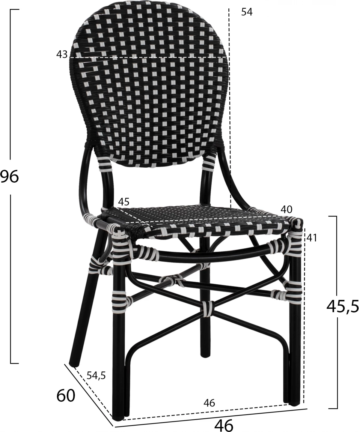 Karrige alumini pamje bambuje me thurje bardhë e zi FH5792.02 46x60x96 cm