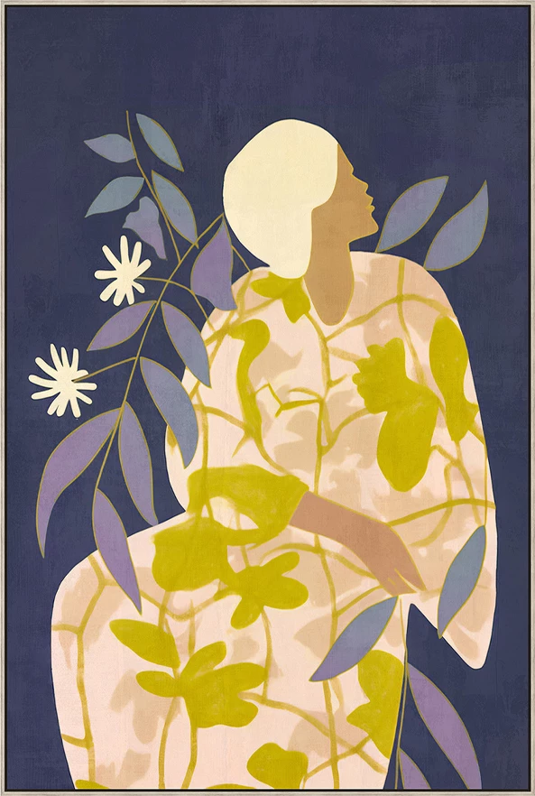 Pikturë dekorative Flower Lady, shumëngjyrëshe, dru natyral, 60x90x5cm