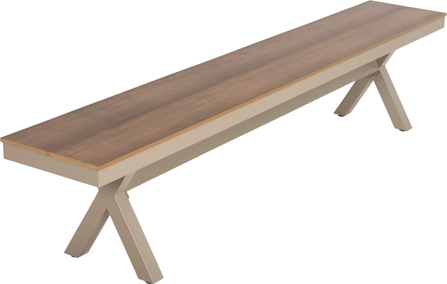 Stol alumini TAWNEE FH6040.04 ngjyrë shampanje - sipërfaqe polivudi ngjyrë druri natyral 220x36x44,5Hcm