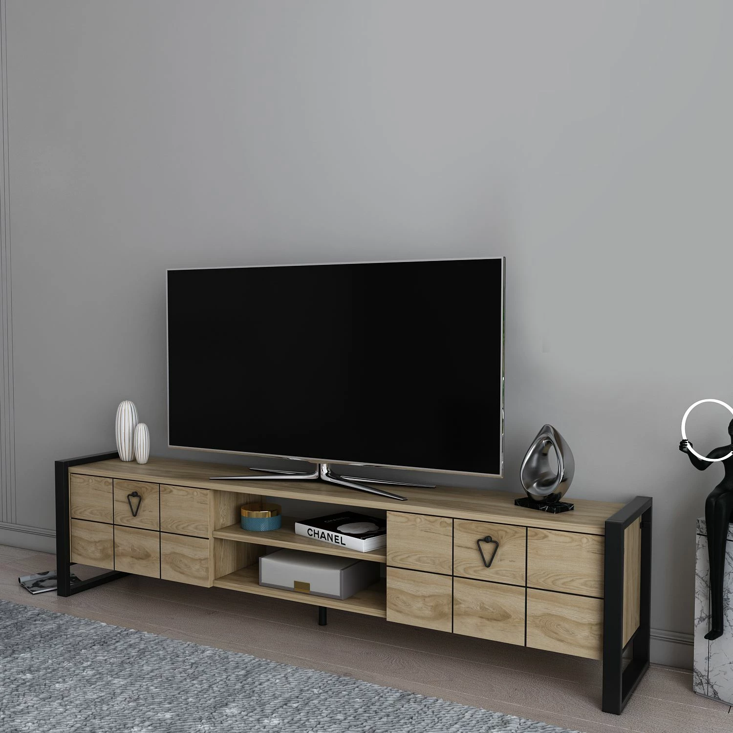 Komodë TV Skye Decor, ngjyrë lisi oud, e zezë