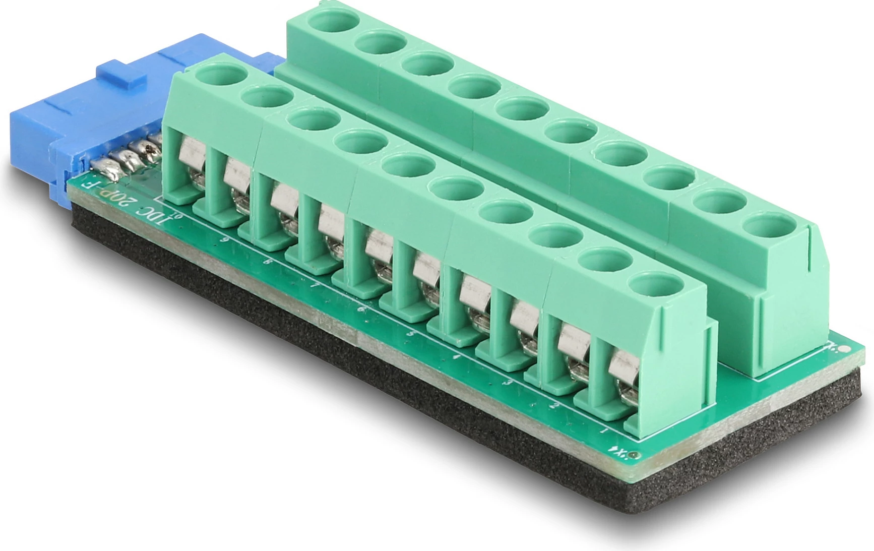Adapter terminal block DeLOCK 67191, USB header 19-pin në terminal block 20-pin, zi/jeshil