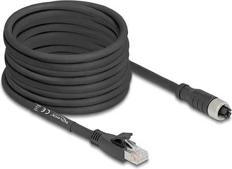Kabllo rrjeti DeLOCK 80595, Cat5e S/FTP, M12 (F) në RJ-45 (M), 10 m, e zezë