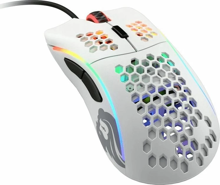 Maus Glorious Model D GD-WHITE 12000 DPI PMW3360, RGB, me kabllo USB, 6 butona, i bardhë