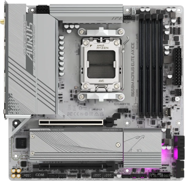 Pllakë amë GIGABYTE B650M AORUS ELITE AX ICE, AM5, DDR5, mATX, WiFi 6E, 2.5GbE, e bardhë