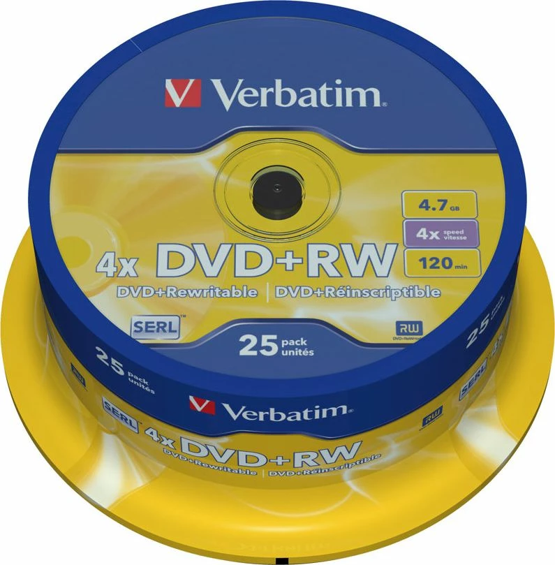 Disk DVD+RW Verbatim 43489, 4.7GB, 4x, 25 copë, gri