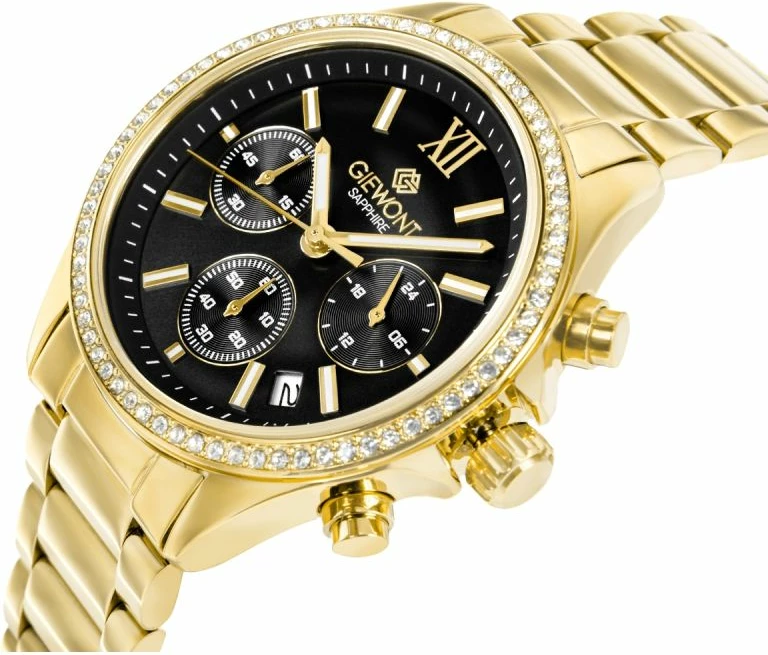 Orë dore femrash Giewont GW3670-B3, e zezë dhe e artë, set