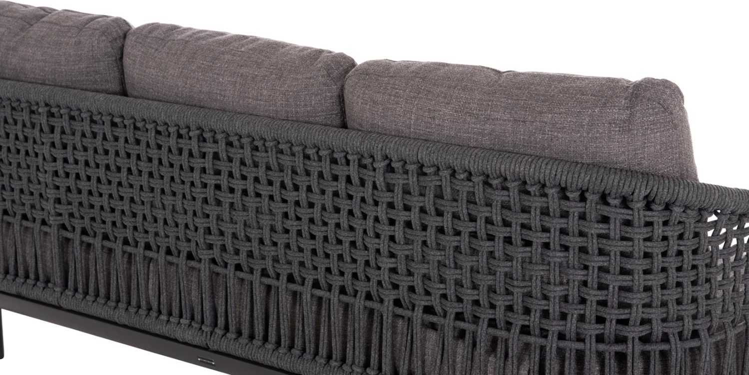 Set lounge 4 pjesësh LADRIS, alumin i zi, litar, jastëkë, CD6405.02