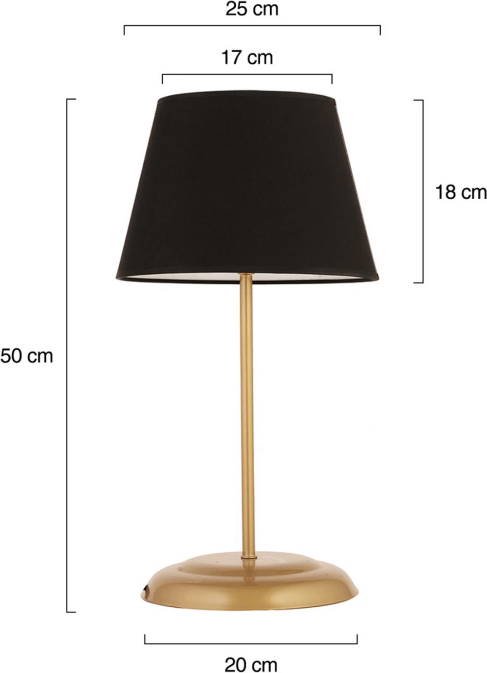 Llambë tavoline metalike, ngjyrë ari me kapak të zi, FH7569.02, 25x50 cm