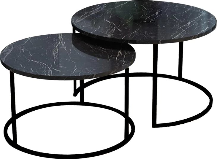 Tavolina kafeje Solme set 2 copë mermer e zezë melaminë-metal i zi