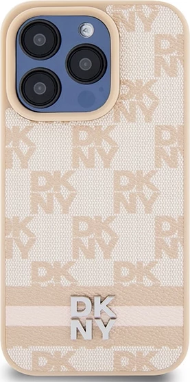 Mbështjellës DKNY Checkered Mono Pattern & Printed Stripes për iPhone 15 Pro, rozë