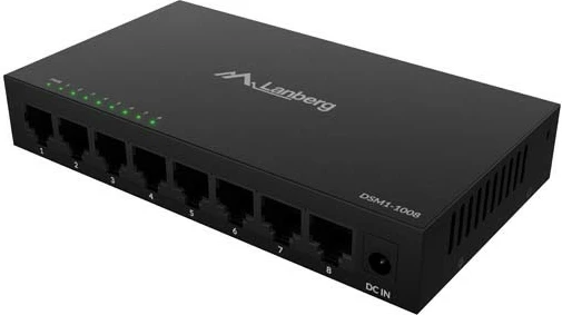 Switch Lanberg DSM1-1008 8x Gigabit unmanaged desktop 12V kasë metalike, e zezë