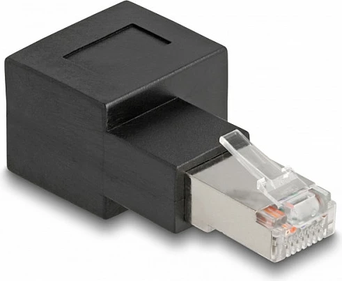 Adaptor RJ45 DeLOCK Cat6a 90° (mashkull/femër), i zi