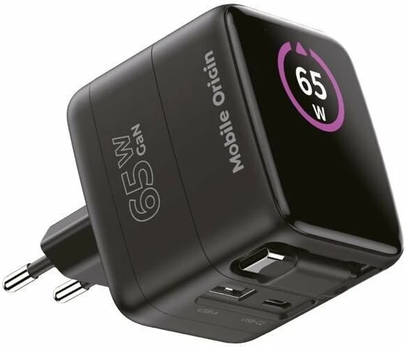 Karikues Mobile Origin PW3 (MO-65WDCH-PW3) 65W GaN, TFT display, 1x USB-A + 1x USB-C, kabllo USB-C e integrume, i zi