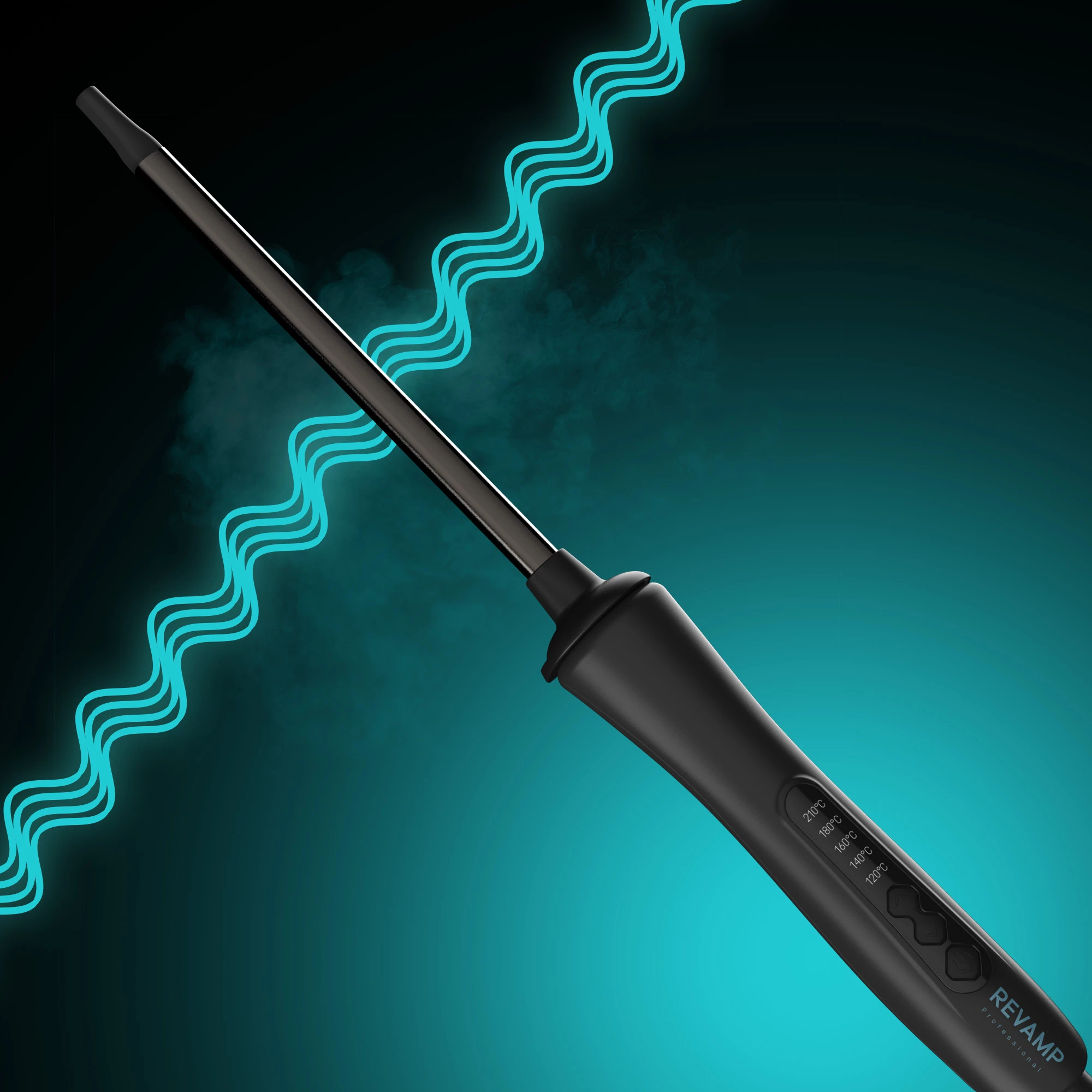 Shkop për kaçurrela Revamp Progloss Tight Curl Stick TO-1100, 10 mm, 120-210°C, i zi, me dorëzë rezistente ndaj nxehtësisë