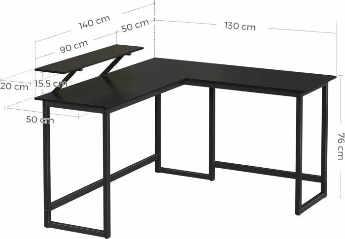 Tavolinë kompjuteri L-shape VASAGLE LWD56BK, raft monitori i lëvizshëm, e zezë
