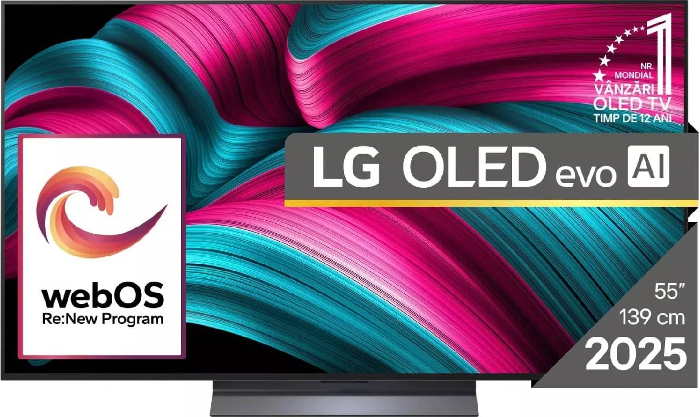 Televizor OLED, LG, OLED55C51LA, 55" 4K UHD, α9 AI Gen8, 120Hz/144Hz VRR, webOS 25, Dolby Vision/Atmos, Smart