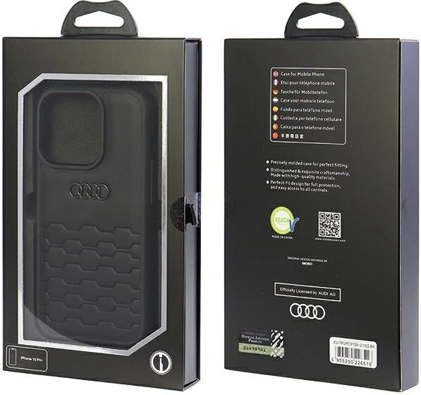 Mbështjellës Audi GT Synthetic Leather për iPhone 15 Pro, i zi