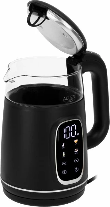 Çajnik elektrik ADLER AD 1305 BS 1.7 L me kontroll temperature dhe ekran LED, e zezë