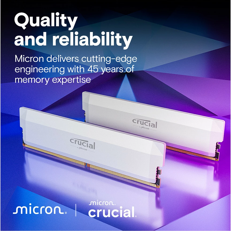 RAM Memorje Crucial Pro Overclocking Edition 16GB DDR5 6400MHz CL38 UDIMM 288-pin, e bardhë