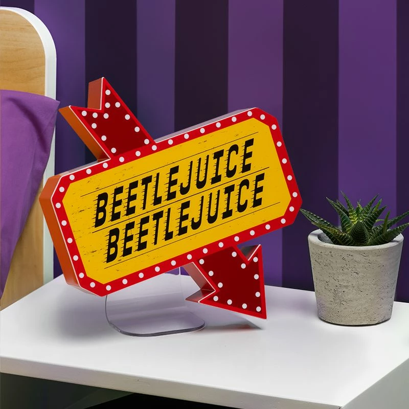 Lampë tavoline Paladone Beetlejuice Beetlejuice, 25 cm, USB ose 3x AAA, kuqe/verdhe