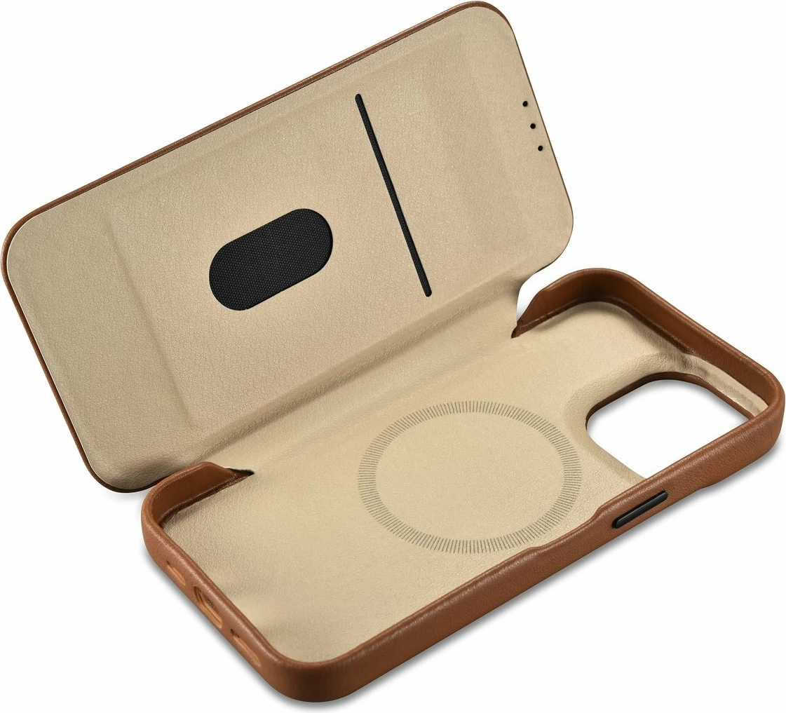 Mbështjellës iCarer CE Premium lëkurë për iPhone 14 Pro, MagSafe, kafe