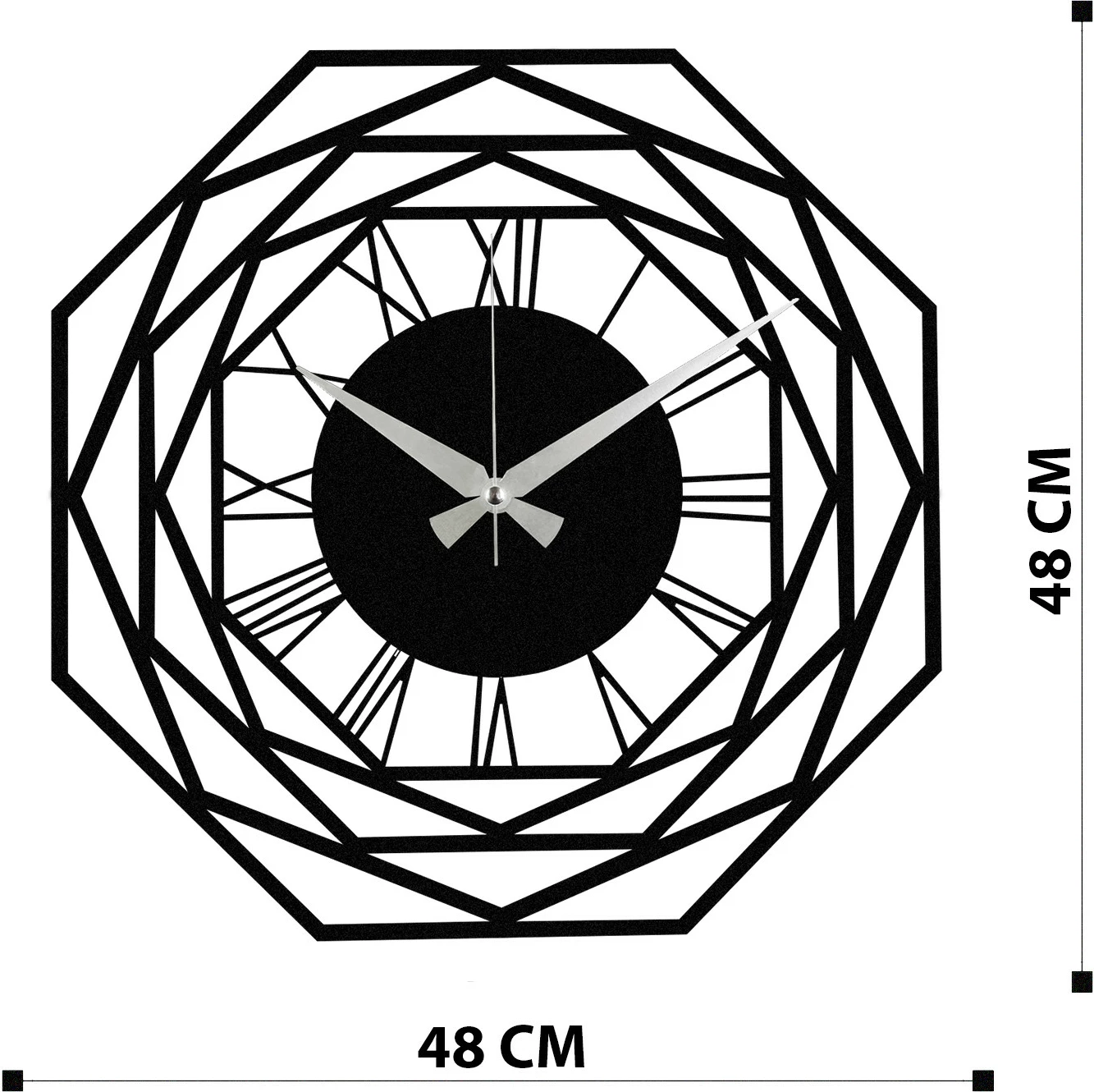 Orë muri dekorative prej metali, Wallity Enzoclock - S012, e zezë, 48x48cm