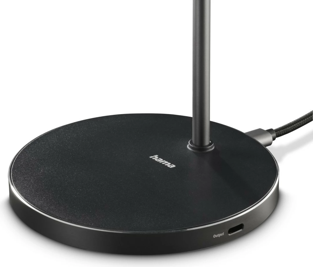 Karikues pa tela me magnet tavoline, Hama 201737, Qi2 Fast Charge 15W, mbajtës i rregullueshëm 0–65° me rrotullim 360°, 2x USB-C, i zi