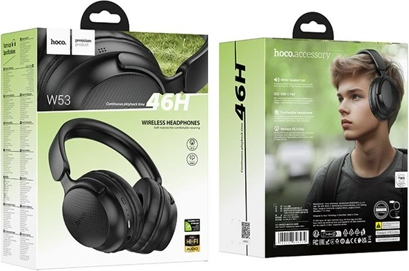 Kufje HOCO W53 Tone, pa tela, Bluetooth, e zezë