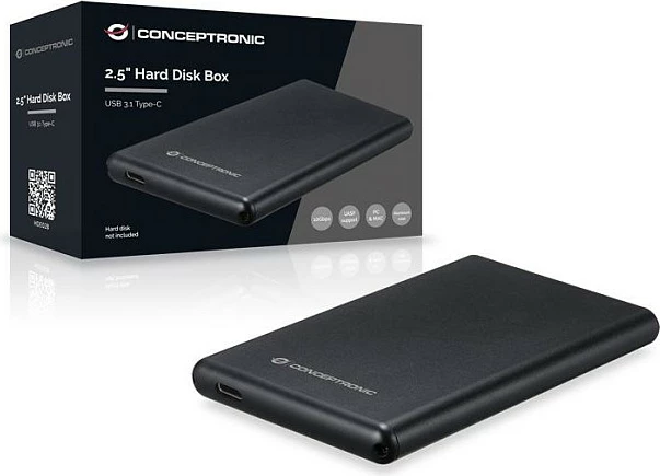 Kasë e jashtme për HDD/SSD Conceptronic 2.5" SATA, USB-C 3.2, 10Gbps, e zezë