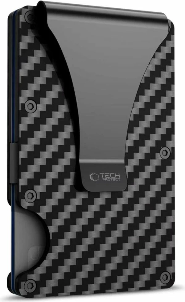 Kuletë kartelash Tech-Protect Thorn RFID, kapacitet deri 8 karta, me klip për para, slim, Carbon Black, 1 copë