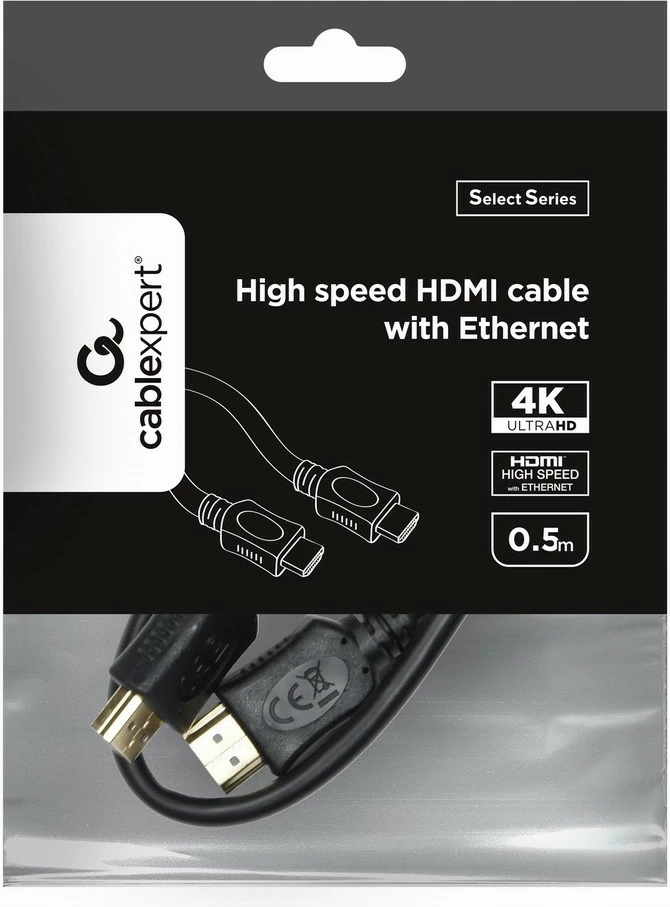 Kabllo HDMI Gembird CC-HDMI4L-0.5M High Speed me Ethernet 0.5 m, e zezë