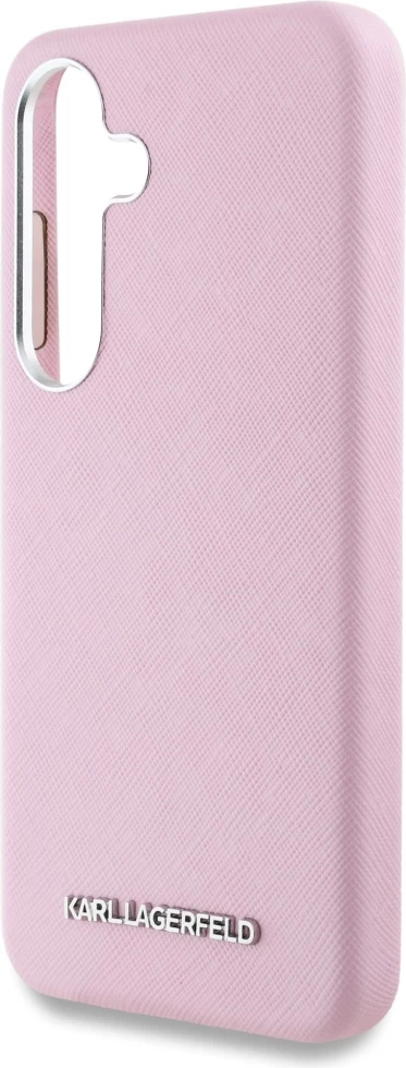 Mbështjellës Karl Lagerfeld Saffiano Full Wrapped Elongated Metal Logo MagSafe për Samsung Galaxy S25+, Rozë