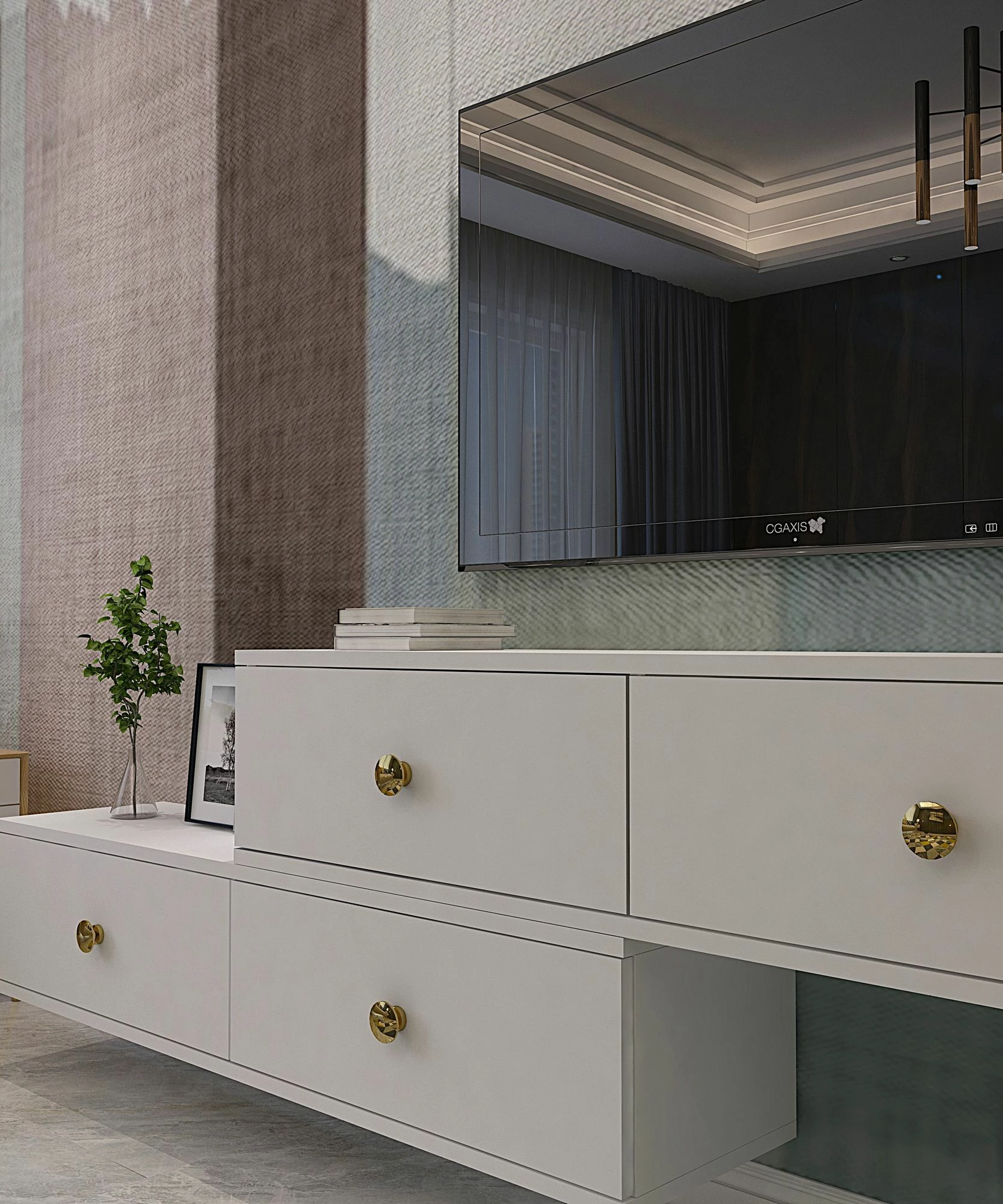 Komodë TV Zuzu Double, e bardhë, Skye Decor