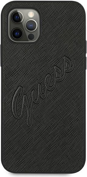 Mbështjellës Guess Saffiano Vintage Script për iPhone 12 Pro Max 6.7", Zi