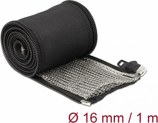 Mëngë e thurur EMI DeLOCK, 1 m x 16 mm, me zinxhir, rezistente në nxehtësi, e zezë