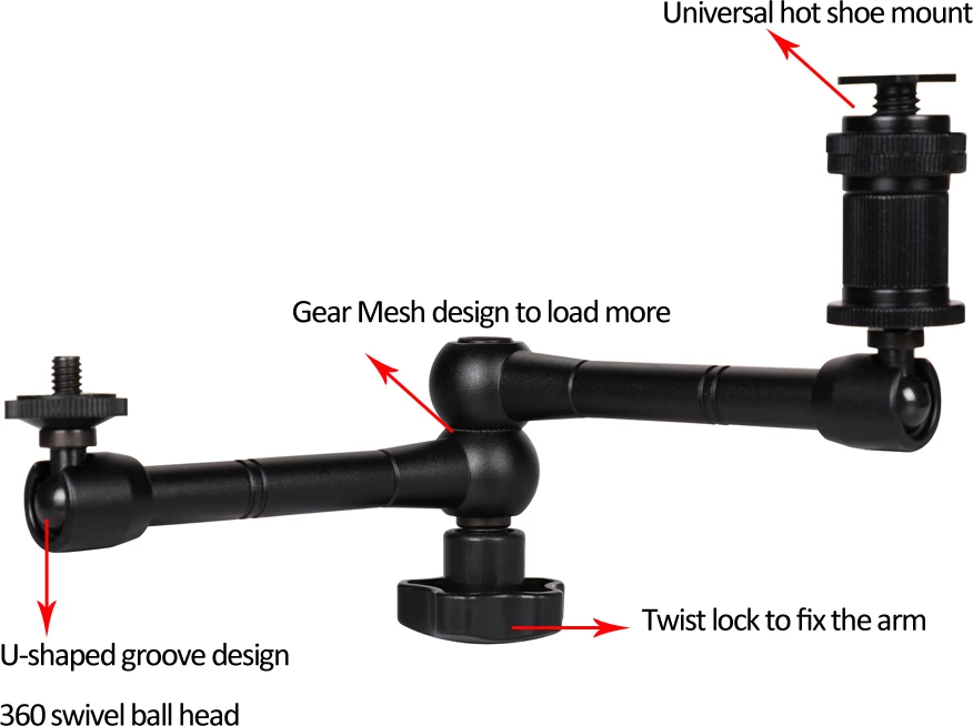 Mbajtës kapëse për kamerë/mikrofon, Hurtel, universal me krah të artikuluar, i rregullueshëm, zi