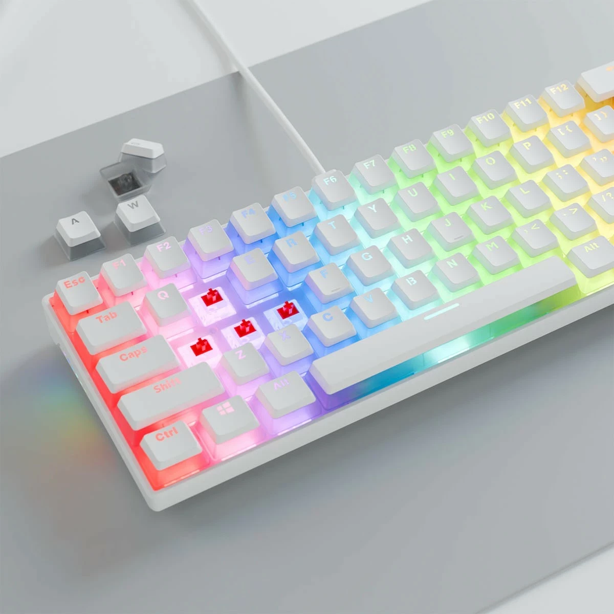 Tastierë gaming Rampage Radiant K11, 60%, RGB, Blue Switch, e bardhë