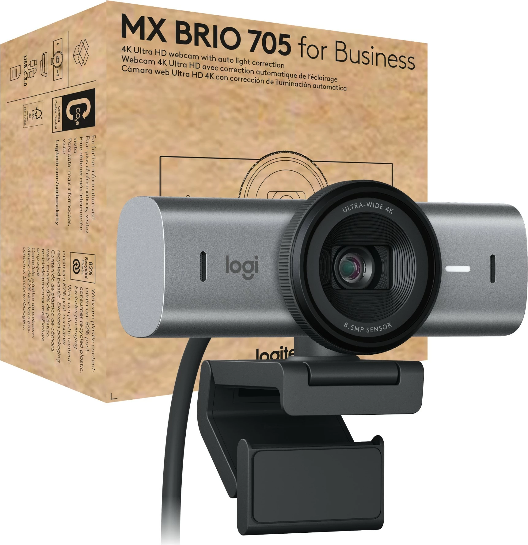 Kamerë Logitech MX Brio 705 për Biznes, 8.5 MP, 4K Ultra HD, 60 fps, Alumini, E zezë