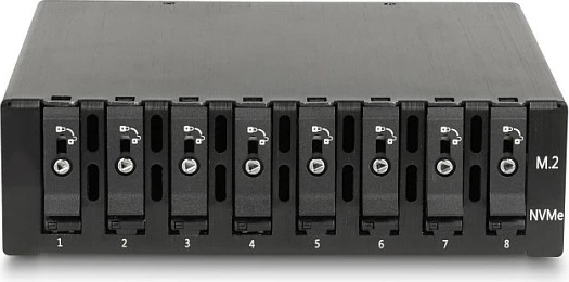 Rack mobil 5.25″ DeLOCK për 8x SSD M.2 NVMe, PCIe 4.0, Slim SAS SFF-8654, metal, i zi