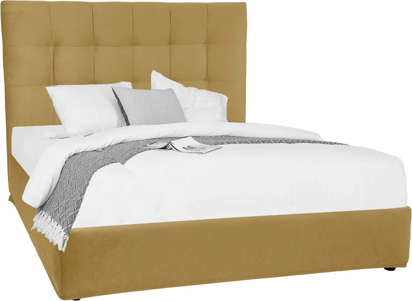 Kornizë krevati 7DAYS, pa hapësirë magazinimi, pëlhurë velvet ngjyrë mustard TEXAS08, 161x207x122cm