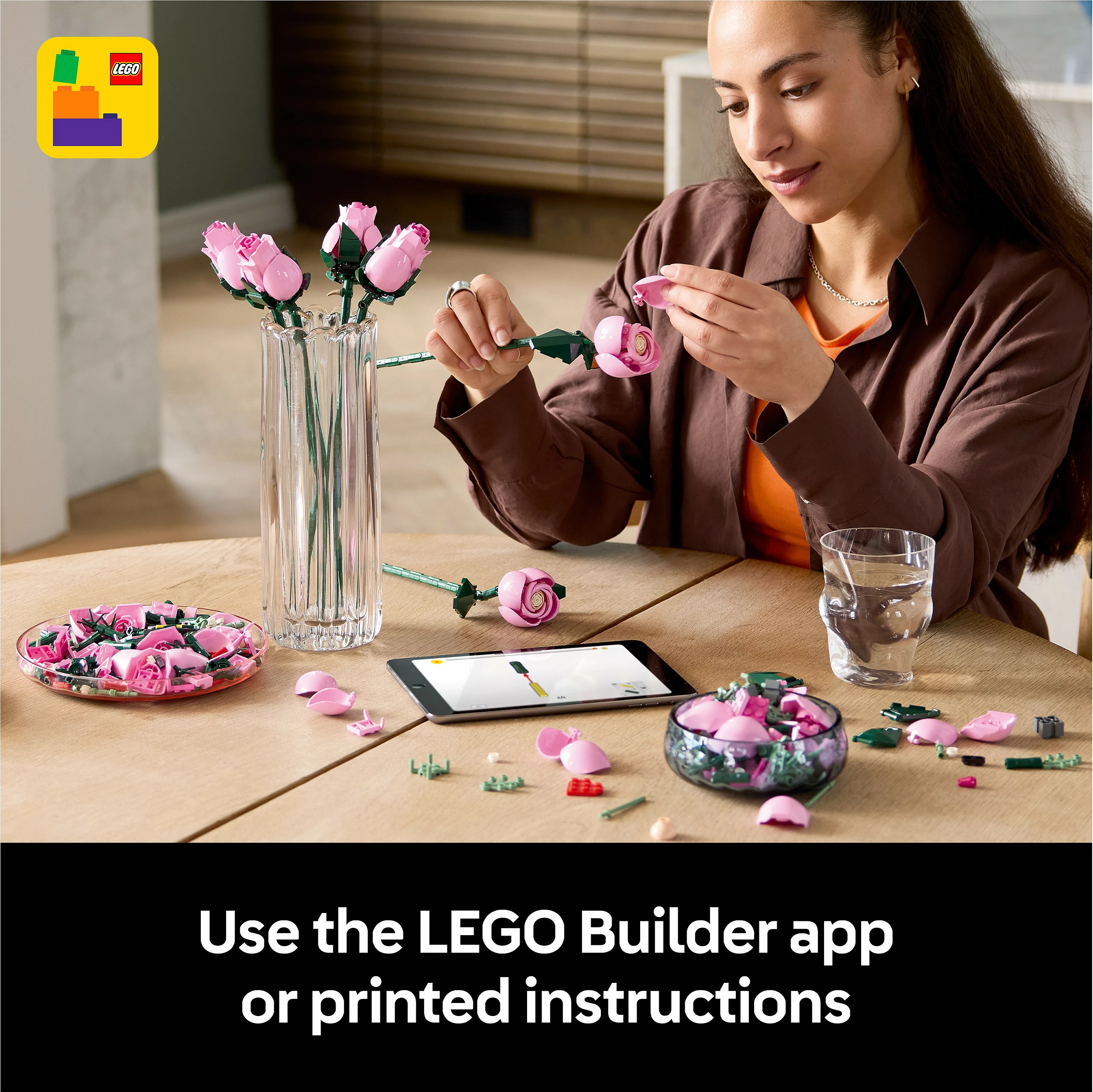 Set ndërtimi LEGO Botanicals 10374 Buqetë Trëndafilash Roze, 789 copë, 18+, multikolor