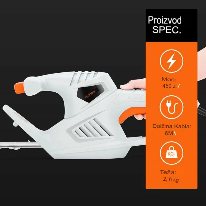 Gërshërë elektrike për gardh VONHAUS 2515205 450W teh 41 cm kabllo 6 m bardhë/portokalli