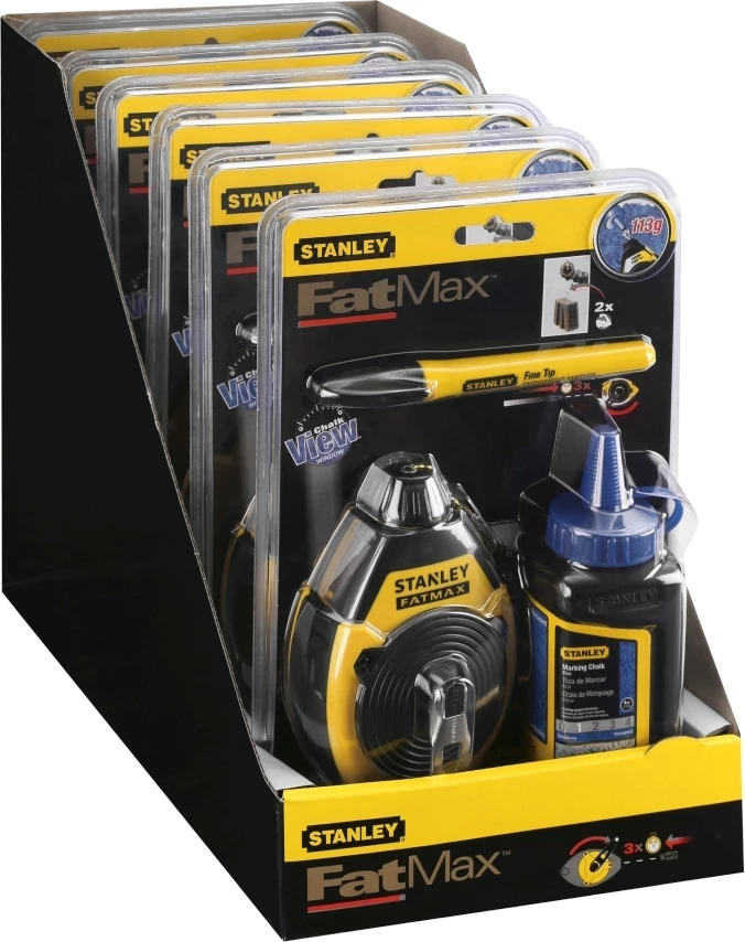 Vrivcë shënjuese me shkumës Stanley FatMax 0-47-681, 30 m + shkumës 115 g, paketë 6 copë, blu