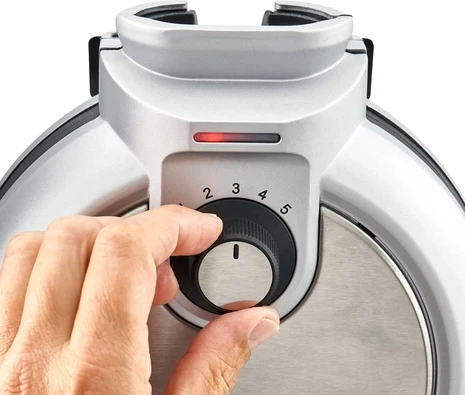 Aparat për vaflla CASO WaffleUp 2932 800 W, sistem vertikal, Ø18 cm, rregullim 5 nivele, me lugë dozimi + tabaka pikuese, argjendtë