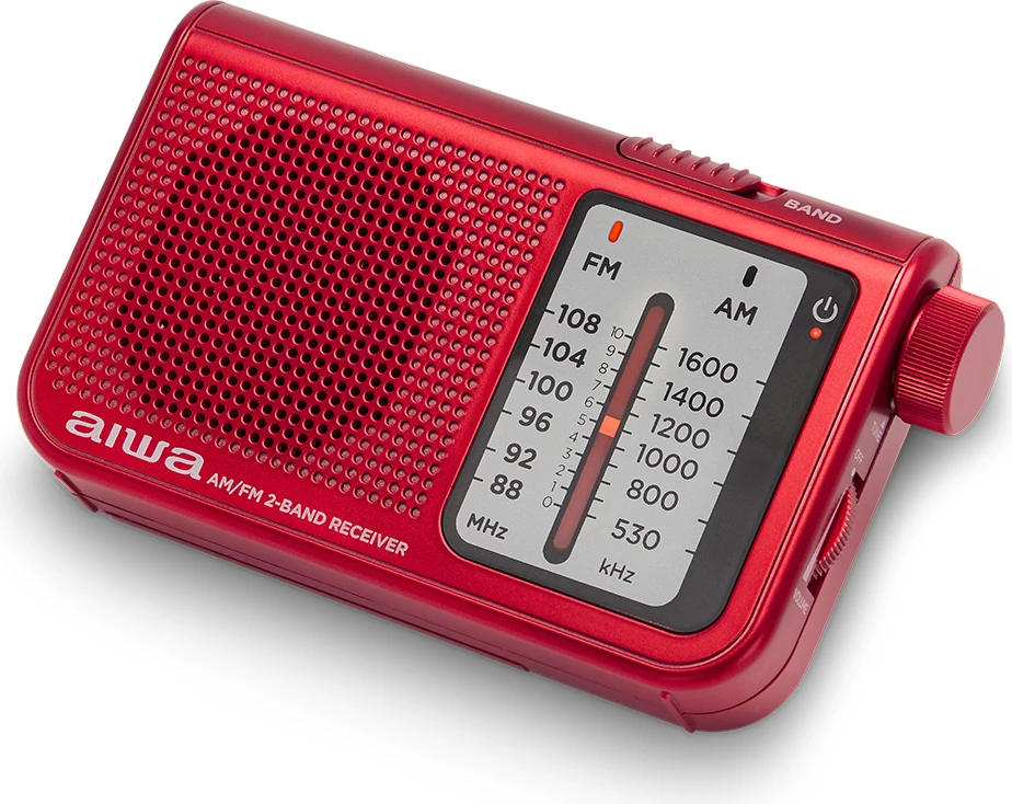 Radio xhepi Aiwa RS-55/RD FM/AM, dalje 3.5mm, 2x AA, set me kufje + qese mbrojtëse, kuqe