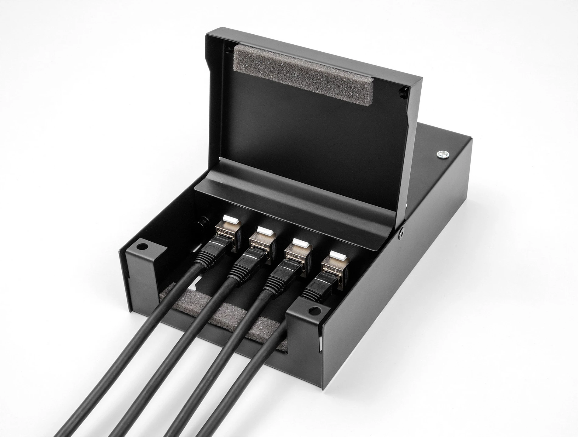 Kuti distribucioni DeLOCK, 4-Port për module Keystone, metal, IP20, 203x134x58 mm, e zezë