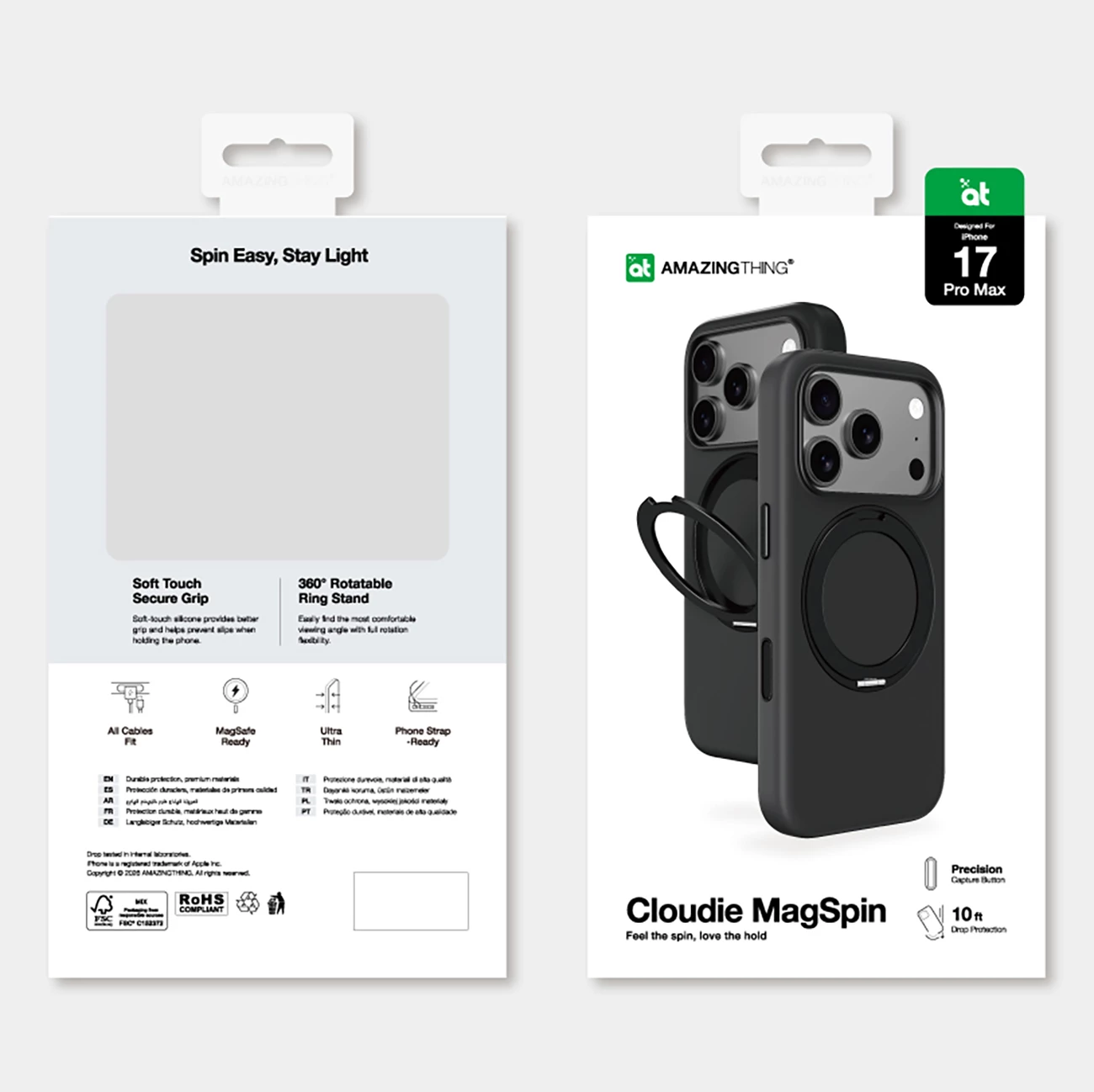Mbështjellës AmazingThing Cloudie për iPhone 17 Pro Max, me mbajtëse, MagSafe, i zi